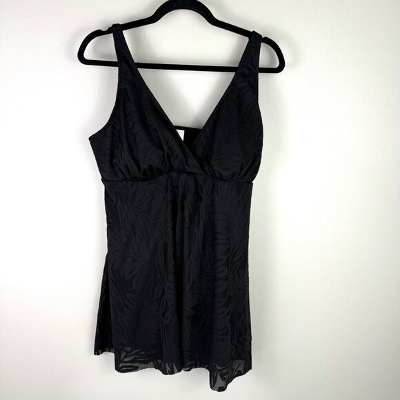 Swim Solutions 16W Black Tummy Control One Piece Swim Dress Plus NWT Pool Beach - Picture 3 of 8